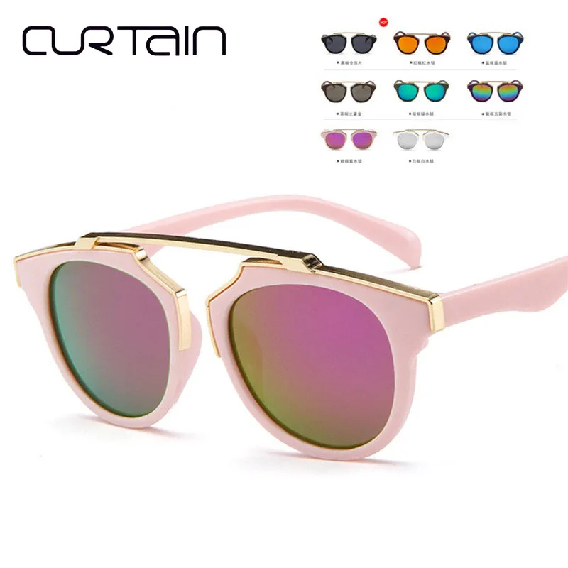 Curtain Okulary 2019 New Fashion Cat Eye Sunglasses For Kids Girls Boys Cute Metal Frame Sun Glasses Children UV400 Gafas De Sol |