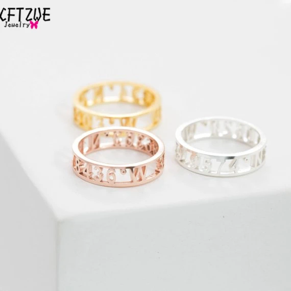 ICFTZWE, золотой цвет, Anel Bague, серебро, Anillos Mujer, изысканные римские цифры, кольцо на заказ, обручальное кольцо, ювелирное изделие для женщин, BFF