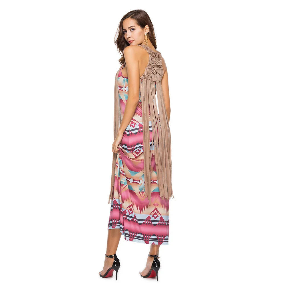 Moda Mujer 2018 Для женщин летнее платье Винтаж кисточкой лоскутное рукавов этническая