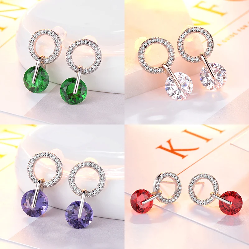 Симпатичные Круглые Женские серьги гвоздики с цирконом серебряного цвета модные