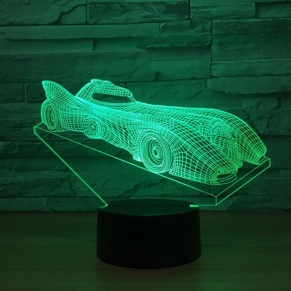 3D светодиодный Иллюзия гоночный автомобиль модель ночника USB 7 цветов Настольная