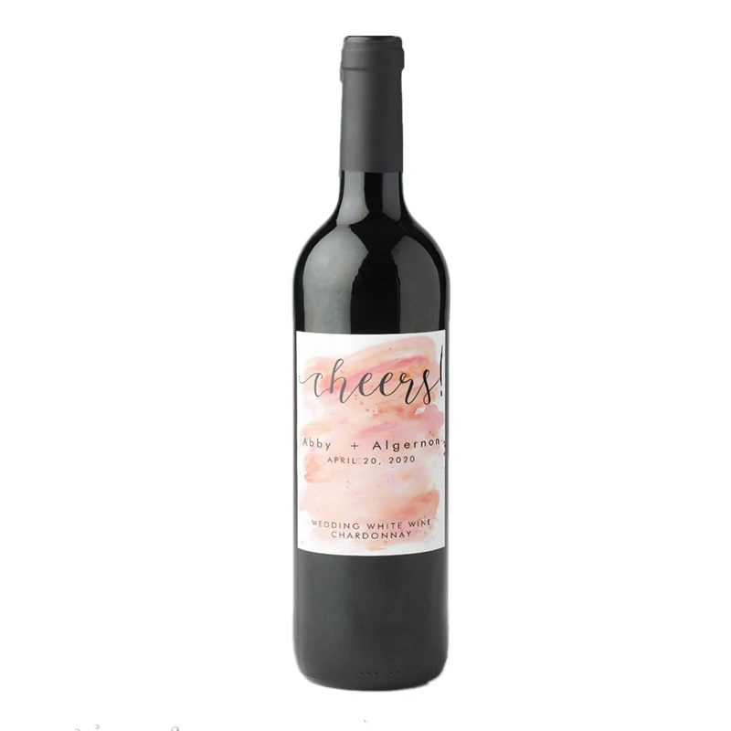

Personalized Pink Watercolor Background Wedding Wine Label