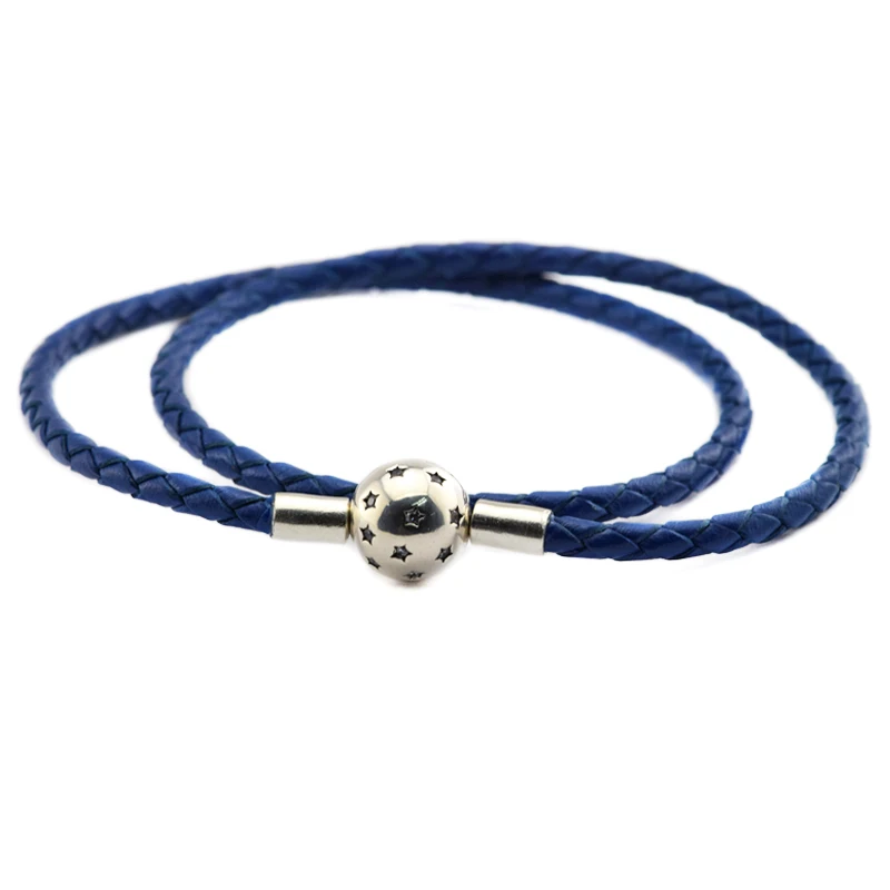 Звездное небо темно синий застежка кожаные браслеты 100% 925 стерлингового серебра