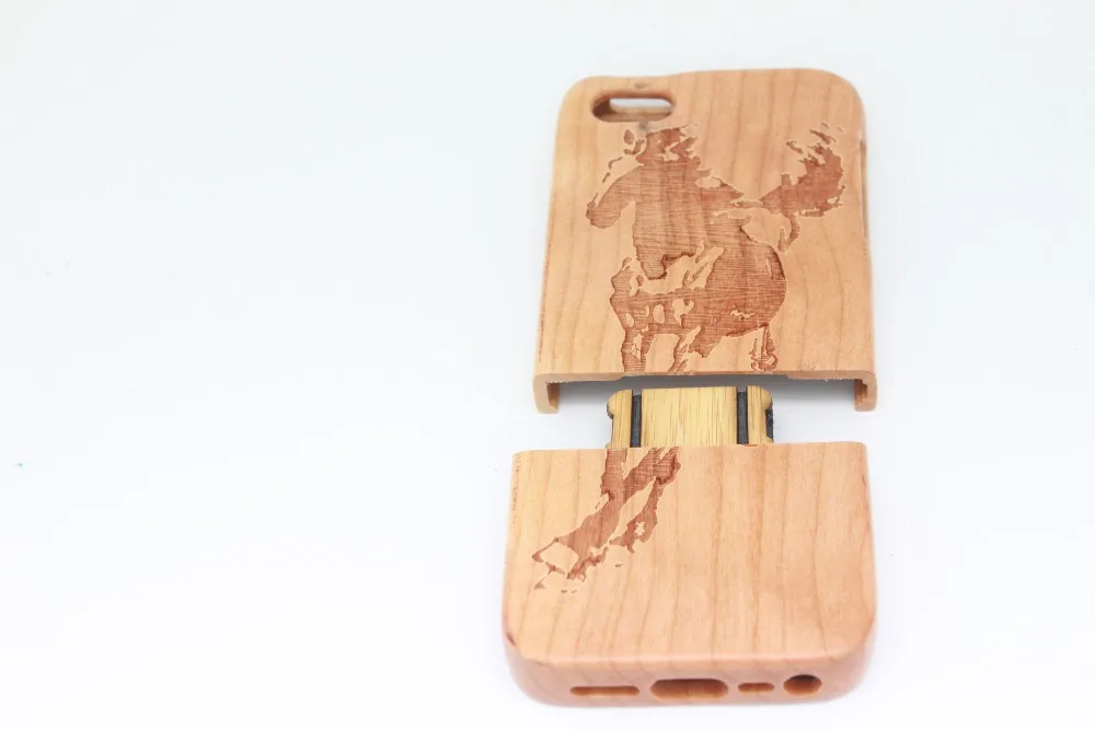 2pcs Handmade Natural Horse Pattern Wood Case Cover Protective Shell for Iphone 4 5 5s 6 6plus Free Shipping |
