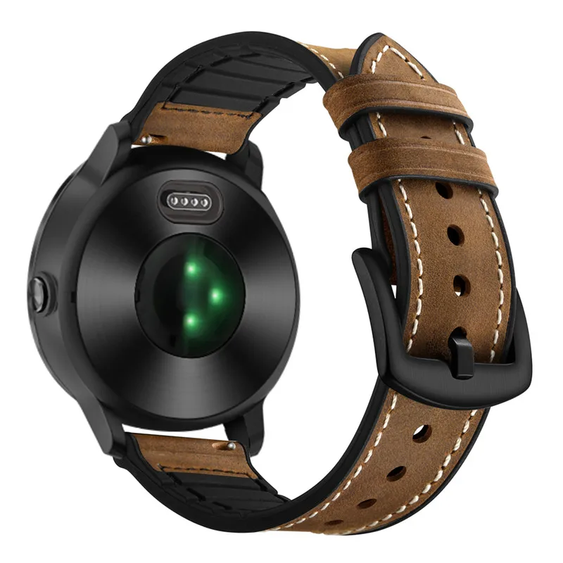 Brown Быстрая замена кожаный силиконовый браслет для Garmin vivoactive 3 music Venu Forerunner 245 645 ремешок умные часы мягкий браслет - Цвет: Brown