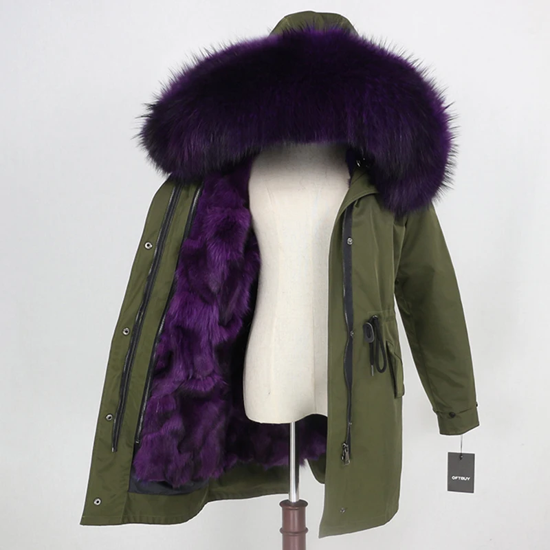 green purple OFTBUY, водонепроницаемая парка, натуральный Лисий мех, натуральный мех, пальто, зимняя куртка для женщин, толстая, теплая, съемная, уличная, роскошная, длинная верхняя одежда - Цвет: green purple