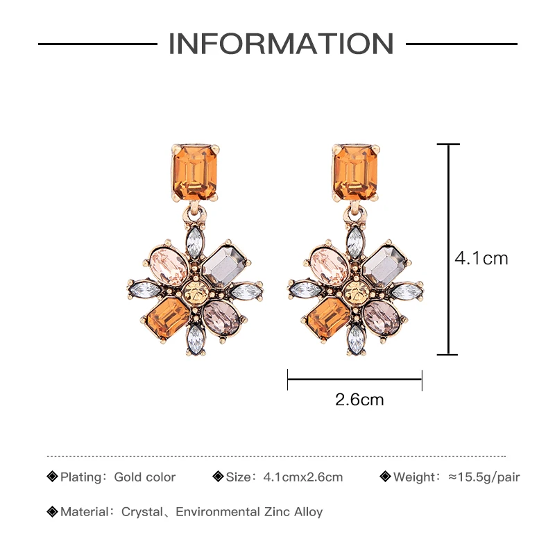 Женские Висячие серьги с геометрическим кристаллом и цветком модные индийские