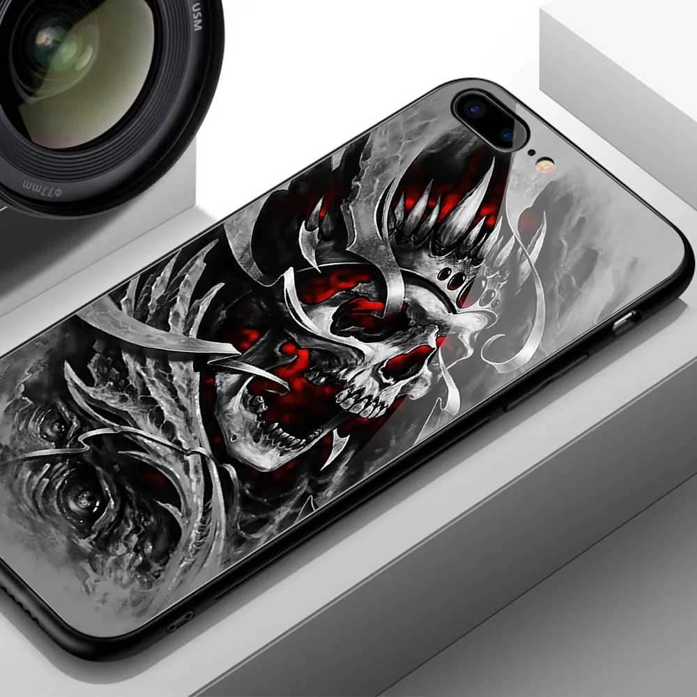 01102 Finder чехол Чехол для iPhone 7 стеклянный чехол крутой череп узорная твердая задняя крышка для iPhone 6 6S 7 8 plus X XR XS MAX 11 pro max - Цвет: 01102