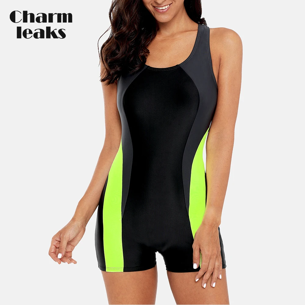 

Charmleaks Women One Piece Sports Swimsuit Ladies Athletic Swimwear Racerback Padded Bikini Boyleg Beach Wear Bathing Suits