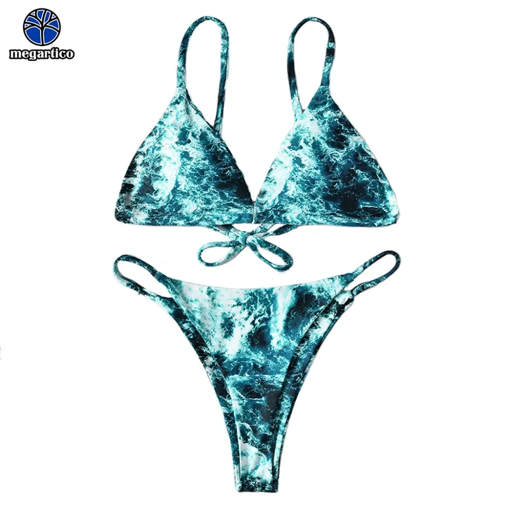 Бикини g string купальный костюм Синий Мини с морским принтом микро стринги бикини