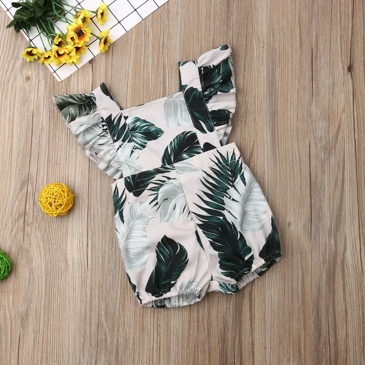 2019 г. летний комбинезон из хлопка с листьями для новорожденных девочек одежда