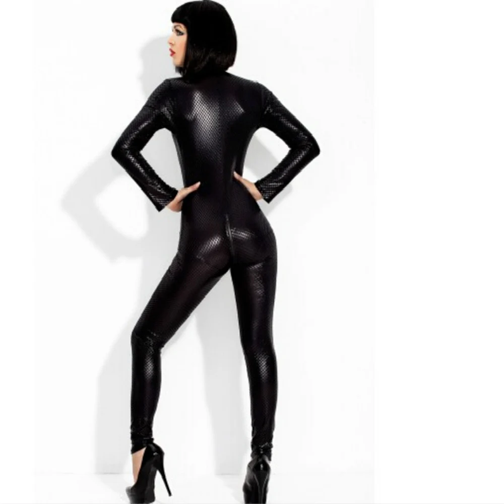 Чудо красота черные пикантные искусственная кожа латекс комбинезон Клубная