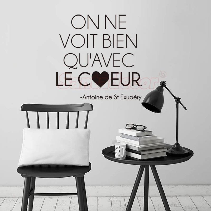 

Stickers Quote On-ne-voit-bien-qu-avec-le-coeur Vinyl Wall Decor Wall Art Decal Living Room Home Decor Poster House Decoration