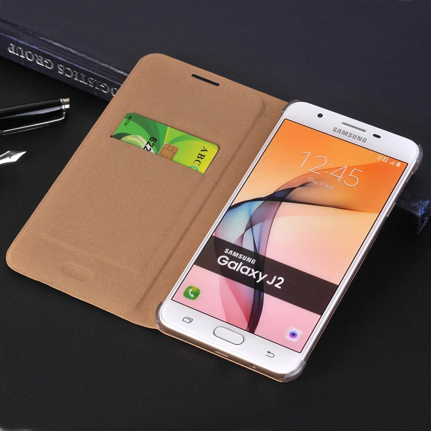 Кожаный чехол кошелек с откидной крышкой для телефона Samsung Galaxy J2 GalaxyJ2 тонкий