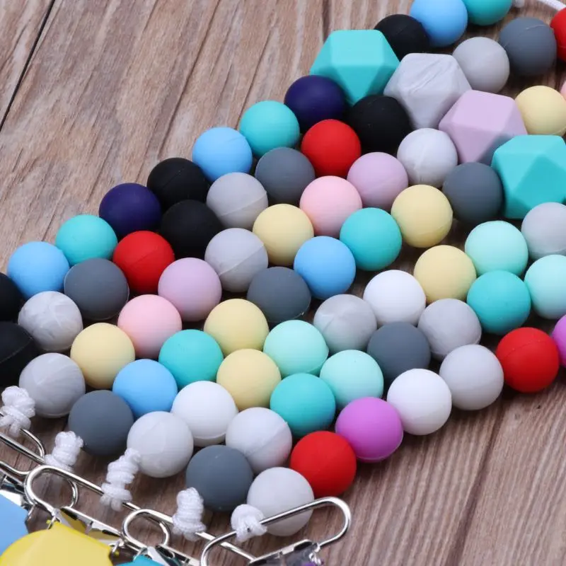 

Baby Dummy Chain Silicone Pacifier Clips Bead Dummy Clip Infant Handmade Newborn Teether Toy