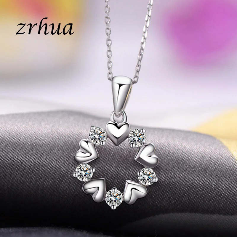 Женское ожерелье с подвеской в виде сердца и цветка из серебра 925 пробы|Ожерелья| |