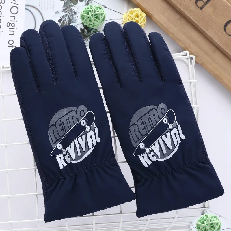 E Dark Blue Модные детские ветрозащитные перчатки для лыжного спорта с милым мультяшным кроликом котом для мальчиков и девочек, зимние теплые велосипедные перчатки с плюшевой подкладкой 83A-F - Цвет: E Dark Blue