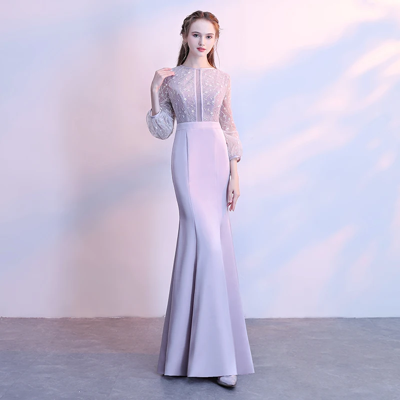 Vestido de festa новые платья с длинным рукавом для выпускного вечера светло-фиолетовые платья с коротким шлейфом для женщин вечерние платья