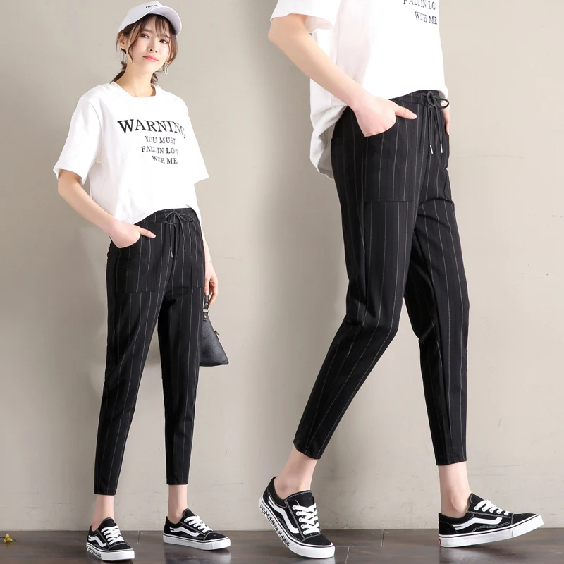 GECADYNY 2018 New Striped OL High Waist Harem Pants Women Bowtie Elastic Trousers Female Stringyselvedge Casual | Женская одежда