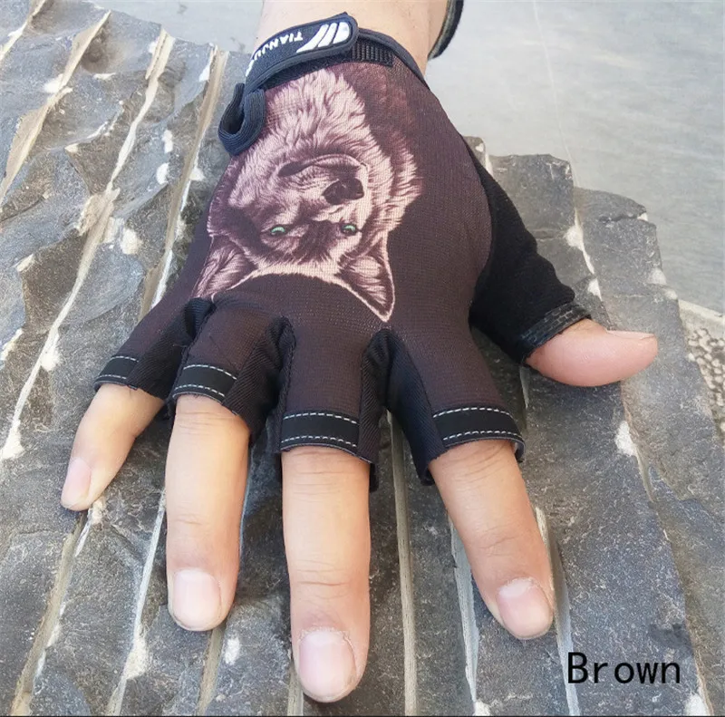 Brown Длинные Хранитель Для мужчин Для женщин спортивные Прихватки для мангала полу-палец Охота Открытый Варежки животных Волк тренажерный зал тренировки дышащий Ганц Moto g75 - Цвет: Brown
