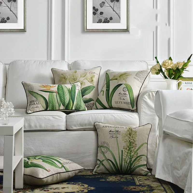 Оптовая продажа льняная наволочка для подушки деревенская Цветочная Белая лилия