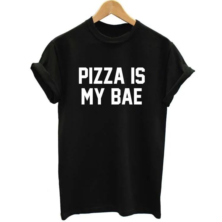 

Women Summer Pizza Is My Bae Letters Print Short T shirt 2015 Sexy Slim Funny Top Tee Hipster Black White TZ203-930