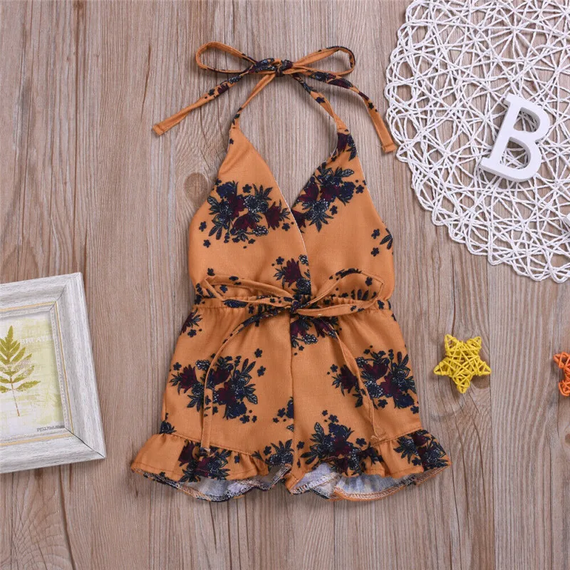 Многоцветный Pudcoco Одежда для новорожденных дети roupa de bebe Одежда для девочек цветок ремень комбинезон маленьких цельный летние наряды - Цвет: Многоцветный