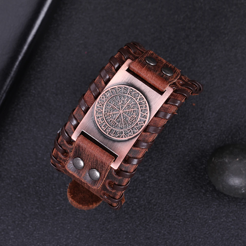 Teamer нордическая Руна Vegvisir подвеска Компас браслет Викинг браслеты из натуральной кожи мужские винтажные Античные Серебряные широкие плетеные браслеты