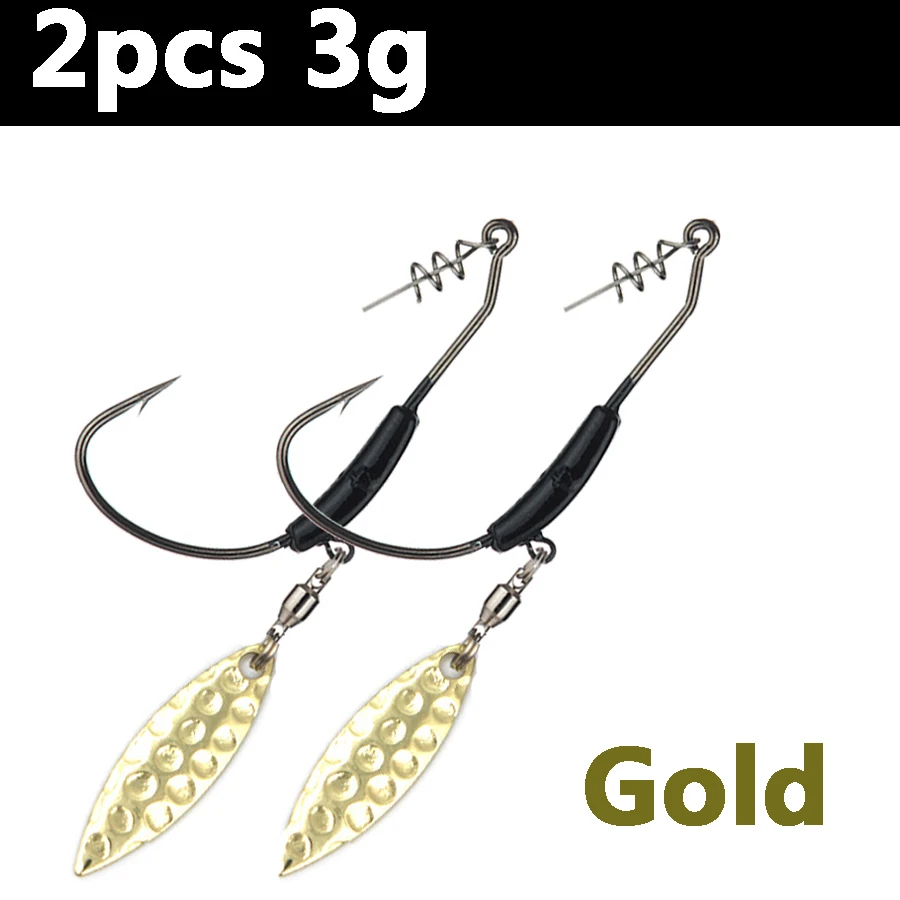 S1-3g-Gold 2 шт. офсетные рыболовные крючки свинцовые взвешенные крюки с ложкой офсетные рыболовные Крючки рыболовные крючки подходят для техасских рыболовных снастей - Цвет: S1-3g-Gold