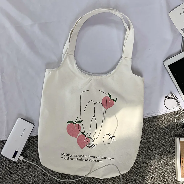 

Women Vest Canvas Handbags Tote Large Capacity Chic Fruit Daisy Flower Cartoon Shopping Bags Girls Ins Cotton Cloth Shoulder Bag