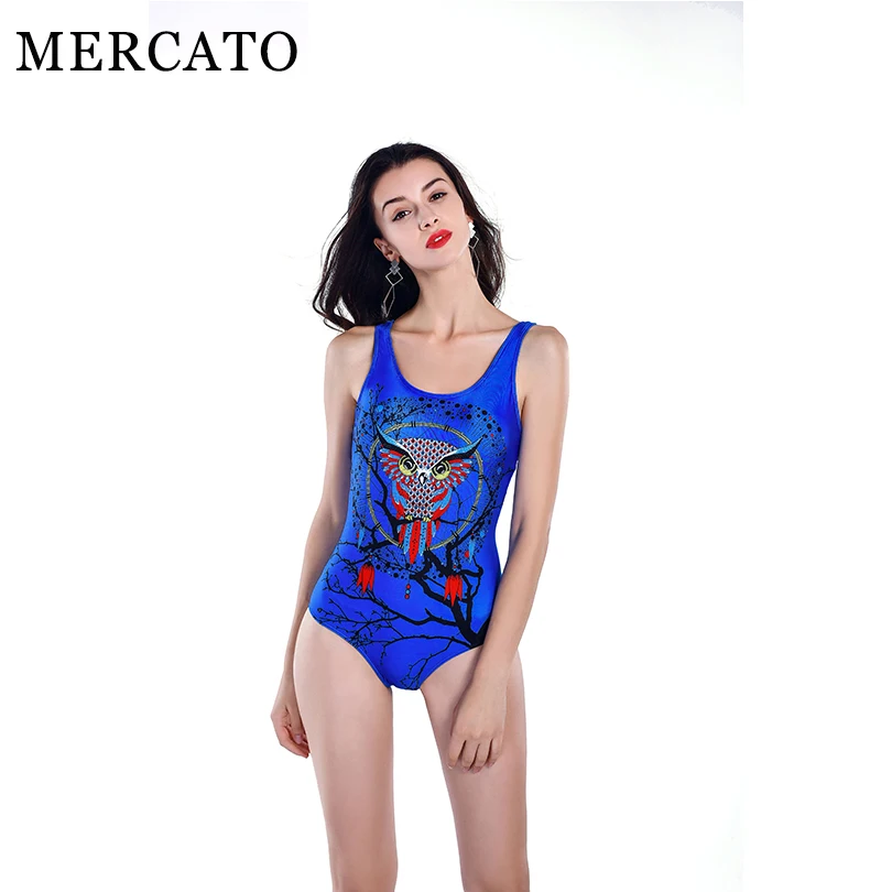 Меркато Для женщин Одна деталь купальник с принтом Совы Лето 2017 г. ретро