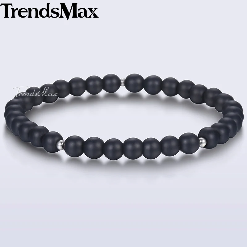 Браслеты с черными стеклянными бусинами Trendsmax 6 мм для мужчин и женщин эластичный