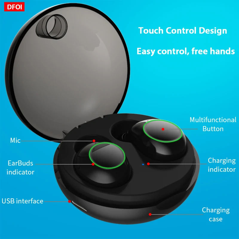 DFOI JS19, Bluetooth наушники, настоящие беспроводные Bluetooth наушники, 5,0, Спортивная гарнитура, TWS наушники, беспроводные наушники с микрофоном