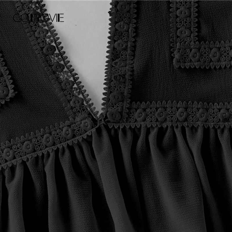 COLROVIE погружающийся V-Neck кружевной Обрезной жабо подол Топ Белый контрастный кружевной гофрированный подол Женский Топ Глубокий v-образный вырез укороченный жилет