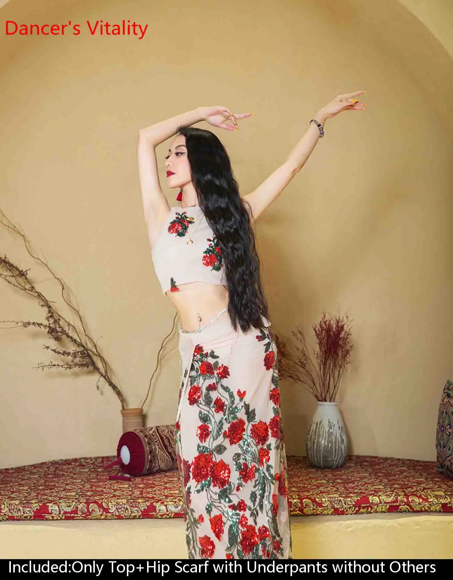 Top Skirt as Photo Танец живота Тренировочная одежда для женщин Начинающие без рукавов Топ бедра Шарф Набор Восточный индийский танец Летняя одежда для выступлений - Цвет: Top Skirt as Photo
