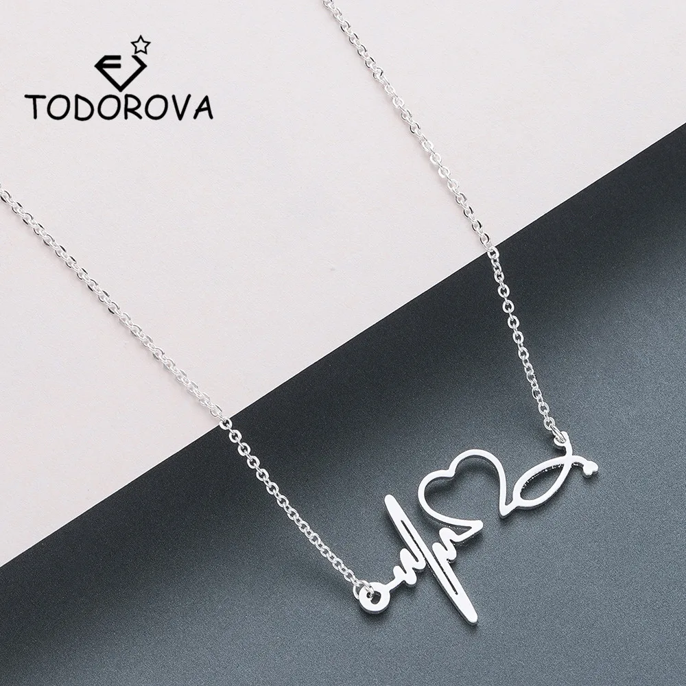 

Todorova Stainless Steel Stethoscope Heartbeat Necklace Women Love Heart Necklaces & Pendants Medical Nurse Doctor Lover Gifts