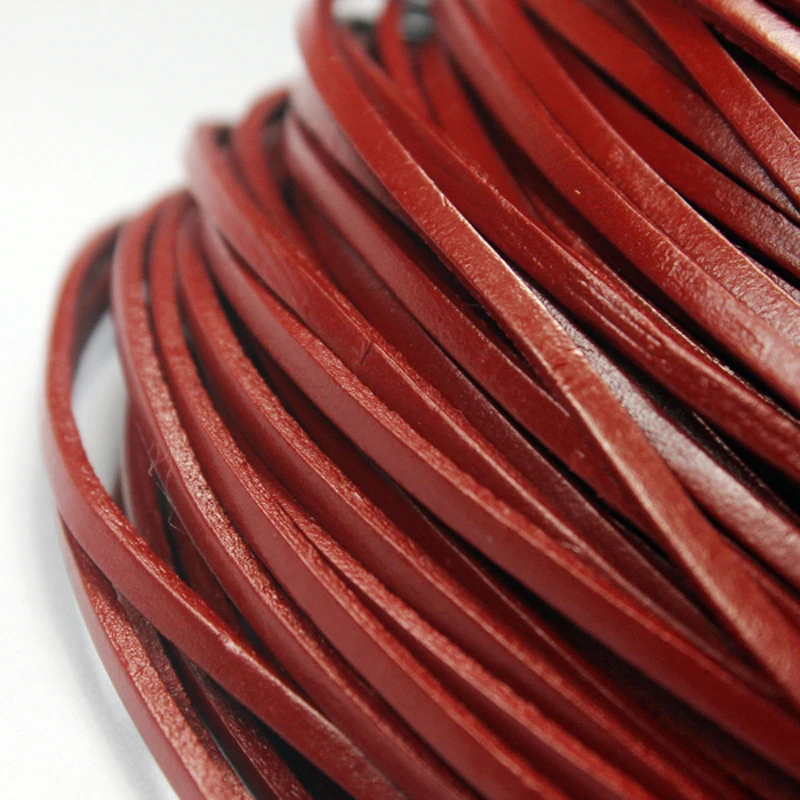 

Aaazee 2 Yards 3mmx2mm Dark Red Coated Cow Hide Real Leather Strip, 3mm Wide Genuine Cord GF6M208