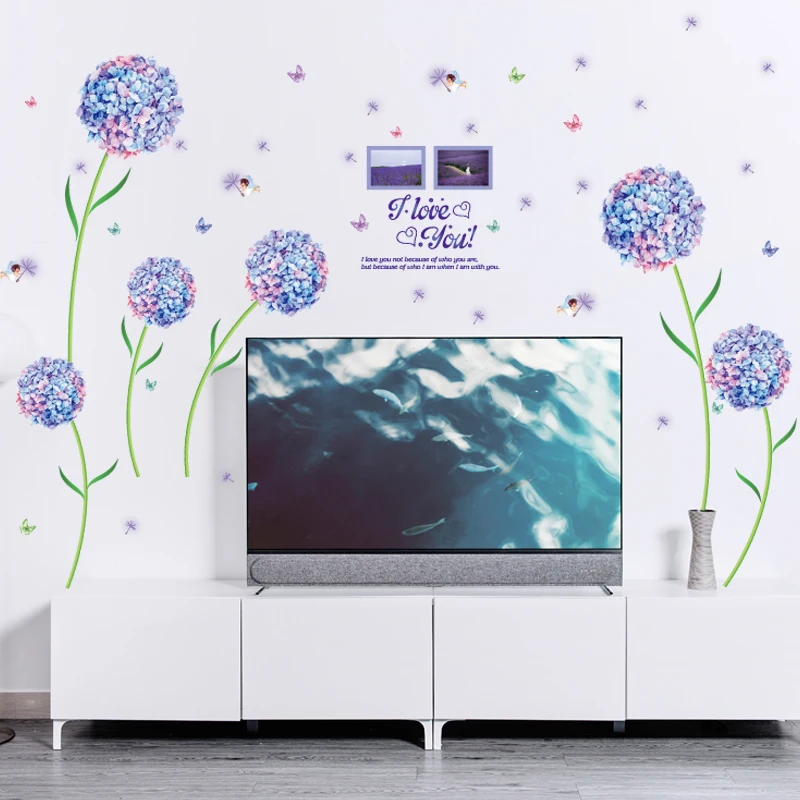 [Fundecoration] синие наклейки на стену с цветком и шариками домашний декор для гостиной