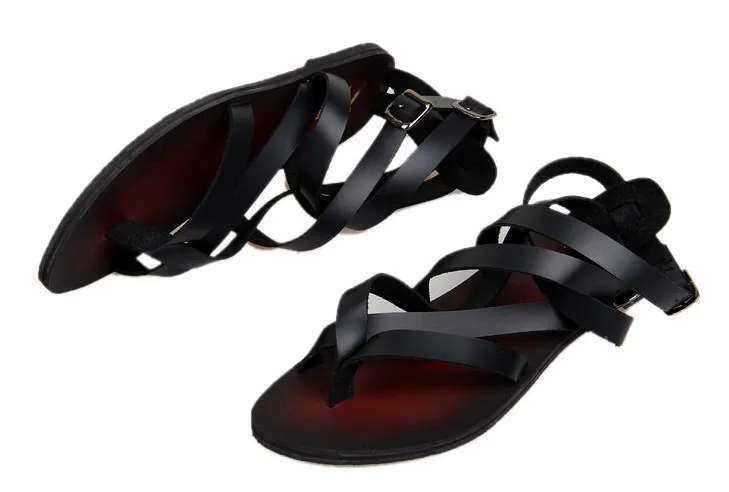 Сандалии мужские кожаные плоская подошва ремешок с пряжкой однотонные модные в