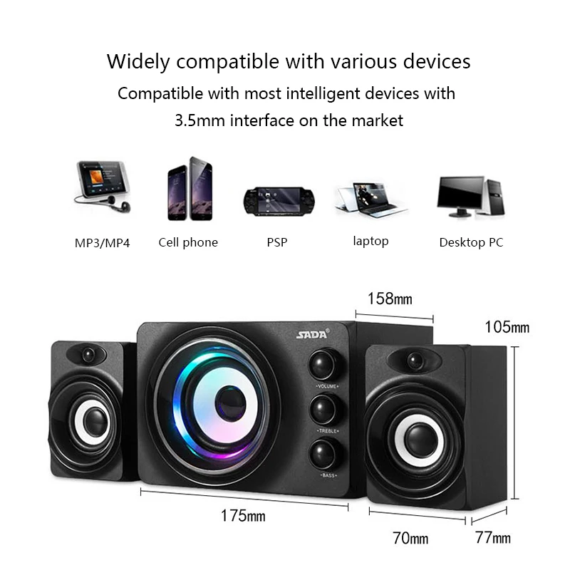 SADA Q2 Bluetooth светодиодный мигающий светильник стерео Бас компьютерный USB динамик PC