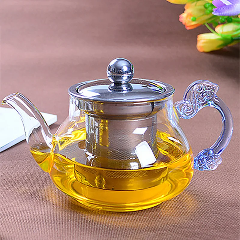 

Heatproof Glass Teapot with Lid and Stainless Strainer Hot or Iced Water Pitcher Small Fruit Flower Tea Water Bottle 400ml SH363