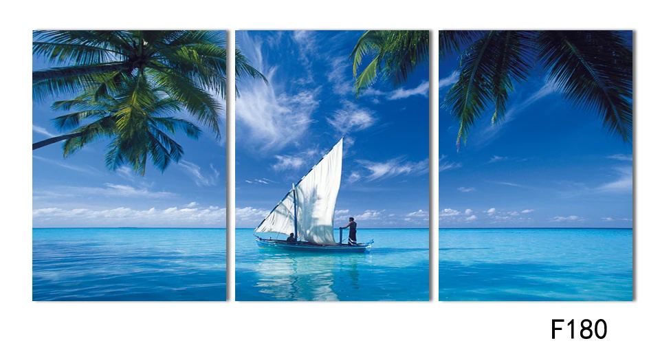 3 patterns cavans artwork printings summer vacation sunshine sandy beach boating Coconut tree landscape pictures poster art F180 | Дом и сад