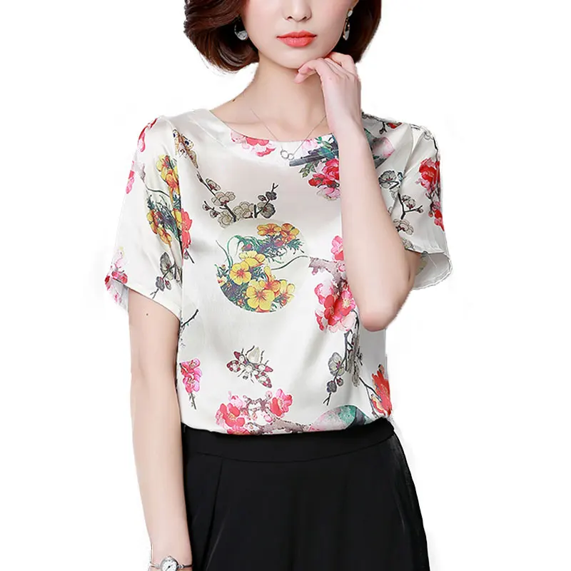 New Womens Tops 2019 Slik Blouse Women Summer Women's Shirt Floral Blouses Plus Size Casual Feamle Blusas | Женская одежда