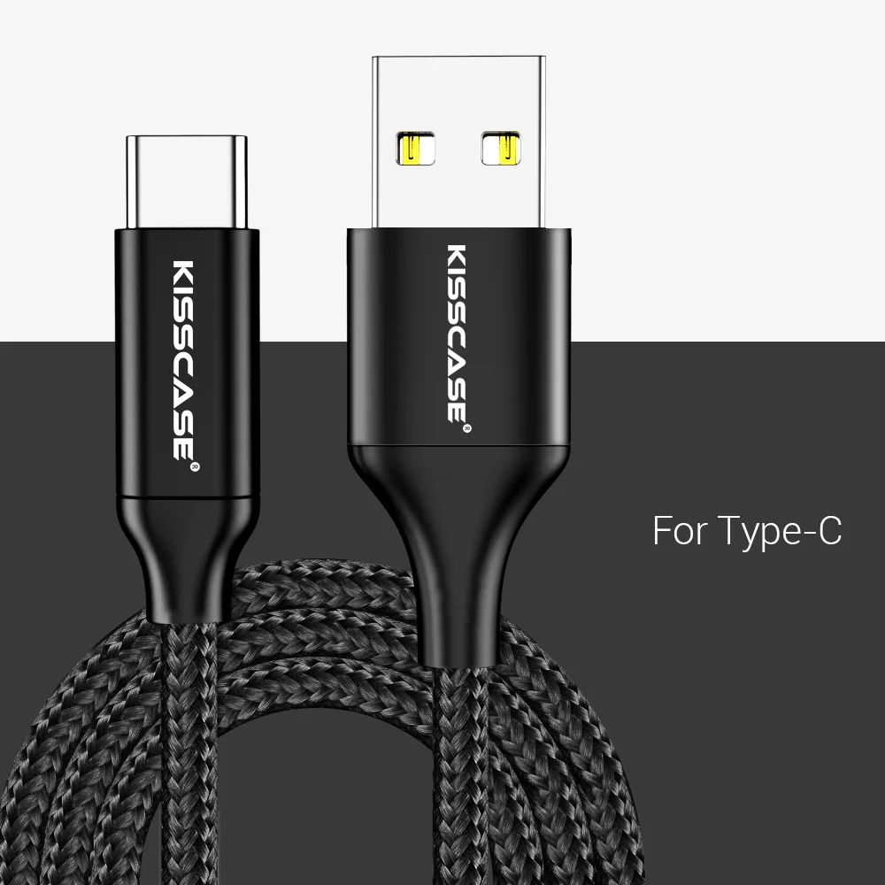 KISSCASE 3A Тип usb C кабель для Xiaomi Redmi Note 7 USB-C мобильный телефон для быстрой зарядки Тип-C кабель для samsung Galaxy S10 S9 S8 кабель зарядки - Цвет: Черный