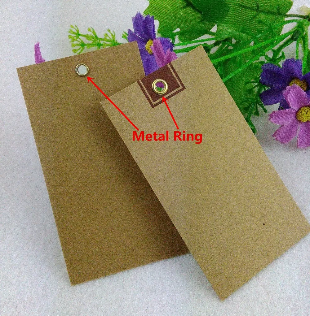Оптовая продажа защитная одежда из крафт-бумаги бирки крафт-бумага, ярлыки для подарков металлические укрепленные ярлыки с отверстиями 9x4 см металлические кольца бирки DIY бумажные карты 50 шт