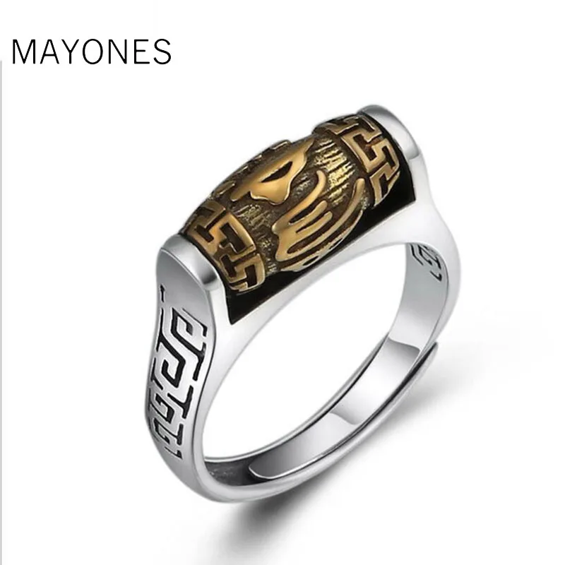 Кольцо пословица MAYONES ручной работы из серебра 925 пробы с тибетскими шестью