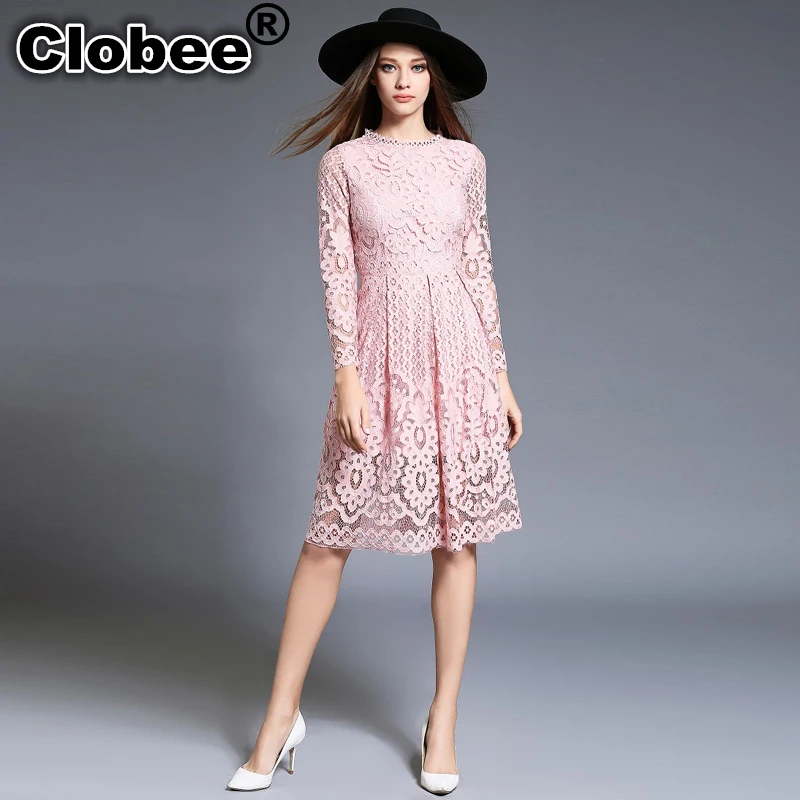 Женское кружевное Платье До Колена красное черное с длинным рукавом длиной до