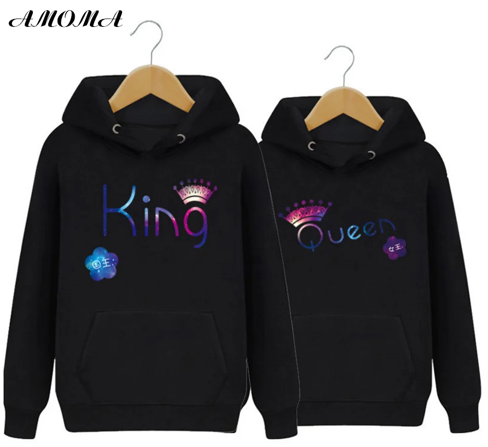 Толстовки для пар AMOMA модный однотонный пуловер с 3D принтом King Queen|Женские