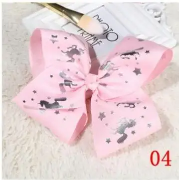 

20pcs Free shipping 8" Unicorn Hair Accessory Large Kids Girl Grosgrain Ribbon Bow Gold Stamp Printed Ribbon
