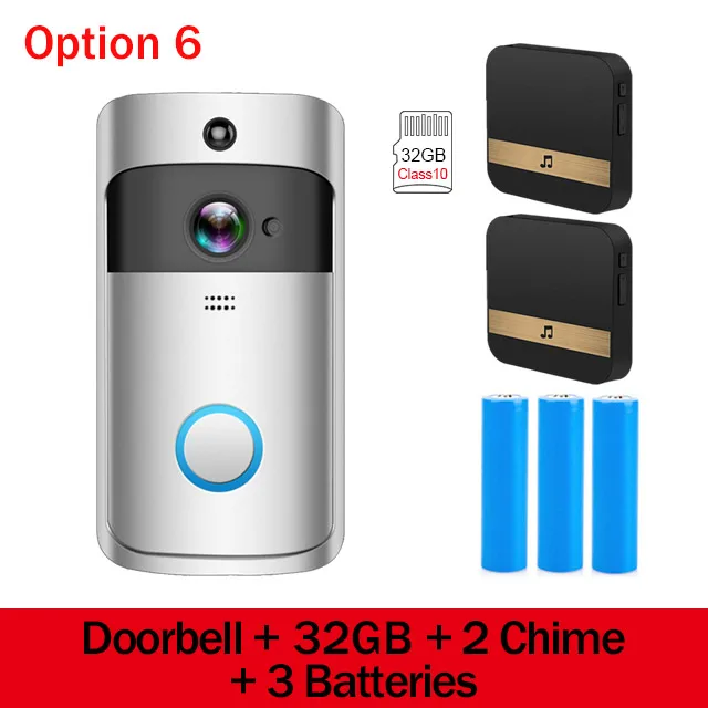 Option 6 Умный IP видеосвязь звонок wifi видео Кольцо телефон дверной звонок Cam беспроводная камера Wi-Fi для дверного звонка домашний ИК-сигнализация беспроводная камера безопасности - Цвет: Option 6